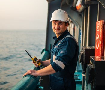 Marine Deck Officer or Chief mate on deck of offshore vessel.